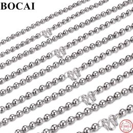 Chains BOCAI S990 Sterling Silver Necklace Round Bead Neck Chain Fashion Classic Buddha Pure Argentum Jewelry For Men And Women