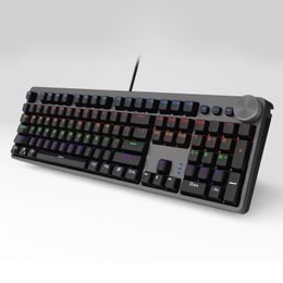 wired gaming mechanical keyboard with 104 keys mixed backlight black and gray with multi function knobs french us layout es rs