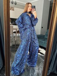 Women's Sleepwear Marthaqiqi Leopard Print Pajamas Set Long Sleeve Turn-Down Collar Nightwear Wide Leg Pants Femme Pyjamas Suits