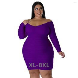 Plus Size Dresses Autumn Arrivals V Neck Sexy Women Nightclub Dress Bodycon Gowns Long Sleeves Solid Party 3xl 4xl 5xl 6xl