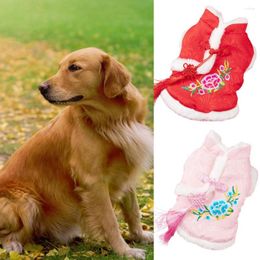 Dog Apparel Pet Clothes Flower Embrioder Windproof Polyester Chinese Style Padded Clothing Pets Supplies