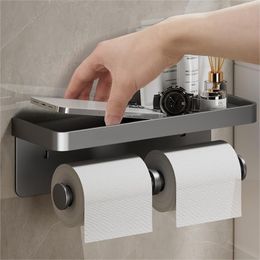 Bathroom Shelves Large Toilet Paper Holder WallMounted Roll With Storage Tray Organiser Phone Stand Accessories 230809