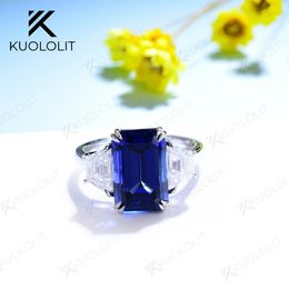 Wedding Rings Kuololit 5ct Lab Grown Sapphire for Women Solid 18K 14K 10K White Gold Trapezoid Cut Anniversary 230808