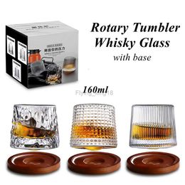 Creative Rotary Tumbler Wine Glass with Wooden Bottom Beer Glasses Household Top Whisky Glass Decompression HKD230809