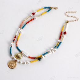 Pendant Necklaces Bohemian Colourful Beads Necklace Boho Double Layer Imitation Pearl Shell Female Ethnic Style Neck Jewellery