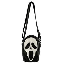 HBP Crossbody Bag for men women Korean version of the niche trend funny ghost skull slung BLACK shoulder bag soft PU mobile phone small bag.