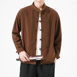Men's Casual Shirts Chinese Style Jacket Mandarin Collar Tai Chi Uniform Hanfu Traditional Clothing For Men Retro Top Blouse Qipao