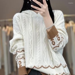 Women's Sweaters Leisure High-end Cashmere Wool Sweater Pullover 23 Knitted Full Sleeve Hooded 2 Colors
