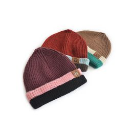 M598 New Autumn Winter Hat For Kids Knitted Contrast Colour Skull Caps Letter Children Warm Beanies Boys Girls Warm Woollen Hats