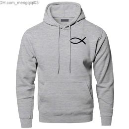 Men's Hoodies Sweatshirts Jesus Fish Sweater Men's Christ Hoodie Winter and Autumn Wool Thermal Graphic Design Sweatshirt Men's Z230809