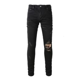 Mens Jeans Arrivals Black Distressed Regular Blank Streetwear Fashion Slim Fit Damaged Holes Super Skinny Stretch Ripped 230809