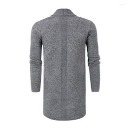 Men's Sweaters Lapel Collar Cardigan Stylish Coat Solid Colour Long Sleeve Open Front With Pockets Mid-length Knitting