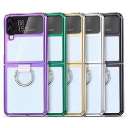 For samsung Z Flip 4 phone case With Ring Electroplated cases Anti-Fall Shockproof slim folding pvc Phone Case for z flip3