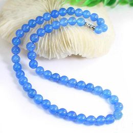 Chains Natural Blue Chalcedony Beaded Necklace Women Fashion Charms Jewellery Jades Stone Round Beads Chokers Girlfriend Mom Gifts