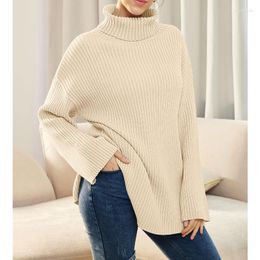 Women's Sweaters 2023 Autumn/Winter High Collar Extra Large Pullover Split Long Sleeve Rib Knitted Sweater Women Winter Tops