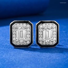 Stud Earrings SpringLady 925 Sterling Silver Emerald Cut 5 7MM Lab Sapphire Gemstone Ear Studs Fashion Fine Jewellery