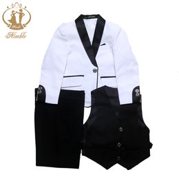 Suits Nimble Spring Autumn Formal Suit for Boys Children Party Host Wedding Costume Coat Vest Pants 3Pcs White Wholesale Clothing Sets 230809