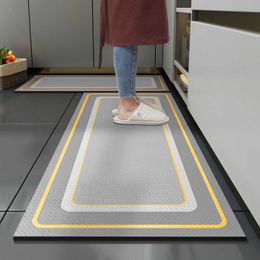 Household Kitchen Long Strip Mat Anti-slip Anti-oil Waterproof Dirty Foot Mats Thickened Leather Non-washable Wipeable PVC Mats HKD230809