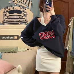 Women's Hoodies Sweatshirts Deeptown Korean Fashion Sweatshirts Two Piece Set for Women Kpop Long Sleeve Oversized Pullover Streetwear Hoodie Off Shoulder 230808