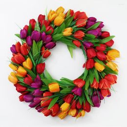 Decorative Flowers DIA 40CM Artificial Tulip Wreath Wedding Home Decoration Door Hanging Christmas Rattan Ring Wall