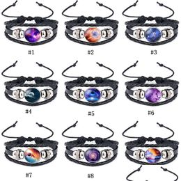 Charm Bracelets Space Galaxy Neba For Women Men Gem Star Moon Universe Starry Glass Cabochon Woven Leather Bangle Jewellery Gift Drop De Dhqdw