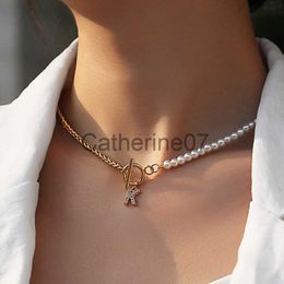Pendant Necklaces New Fashion Pave Zircon A-Z Initial Letter Women Necklace Romantic Stainless Steel OT Buckle Necklace For Women Jewellery Gift J230809