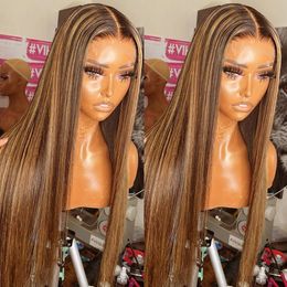 Highlight Wig Human Hair Wig on Sale Clearance Straight Hd Transparent Brazilian Remy Colored Bone Straight Lace Frontal Wig