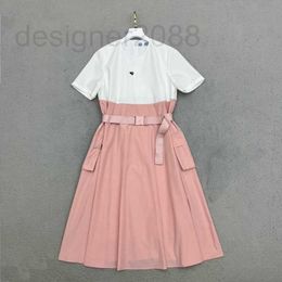 Basic & Casual Dresses designer The new summer commuter style is simple and stylish, with contrasting color panels a waistband round neck dress KF2Z