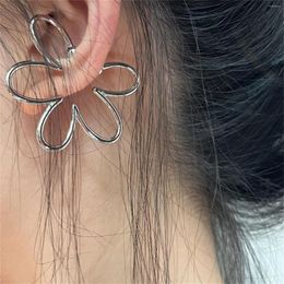 Backs Earrings Fashion Exaggerated Hollow Flower Ear Bone Clip Non-Pierced Earring Silver Colour Cuff For Women Girls Jewellery 1pc