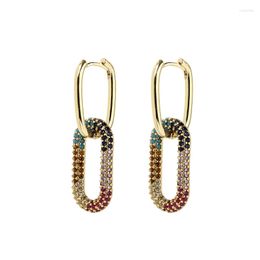 Hoop Earrings Exquisite Shiny Cubic Zirconia Geometric Fashion Gold Plated Copper Jewelry Gift