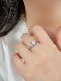 2023 New S925 Sterling Silver Plated Platinum with Diamond Droplet Ring Soft and Beautiful Line Design Korean Women's Ring