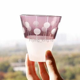 Frosted Glass Cup Liquor Sake Glass Hand Cutting Edo Kiriko Purple Crystal Wine Cup Drinking Glasses 6oz HKD230809