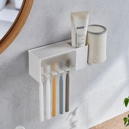 Toothbrush Holders Bathroom Shelves Wall Mount Toothpaste Holder Suction Cup Storage Rack Toiletries Organiser Accessories 230809