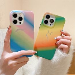 Fashion Designer Phone Case Frosted Rainbow Gradient Apple 12pro Phones Cover Promax Women Elegant Premium 14plus Girls Cellphone Covers