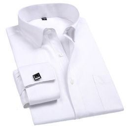 Men's Dress Shirts Men French Cuff Dress Shirt Cufflinks White Long Sleeve Casual Buttons Male Brand Shirts Regular Fit Clothes 230808