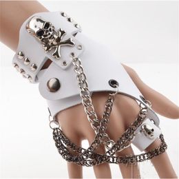 Fingerless Gloves Fashion men women Hip hop non mainstream half finger gloves chain ring genuine leather punk rivet rings R1593 230808