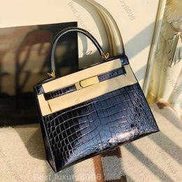 All handmade handbag brand designer shoulder bag with imported Nile special leather wax thread sewing shoulder bag 24K gold hardware Tote bag