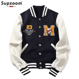 Mens Jackets Supzoom Arrival Letter Rib Sleeve Cotton Top Fashion Single Breasted Casual Bomber Baseball Jacket Loose Cardigan Coat 230808