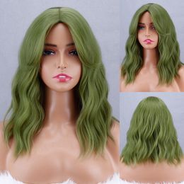 Green Medium Split Short Wave Bangs Female No Lace Cost-effective Natural Synthetic Wig High Temperature Fiber Cosplay
