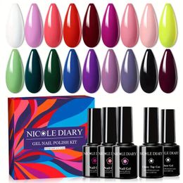 18 Colours Gel Nail Polish Set Spring Summer Hot Pink Bright Green Blue Candy Colours Nail Gel Kit With Glossy Top Coat & Base Coat For Starter, For Nail Art Salon