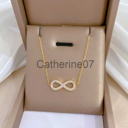 Pendant Necklaces Fashion Simple Stainless Steel Infinity Pendant Necklace for Women Classic Lucky Zircon Love You Forever Jewelry Birthday Gift J230809