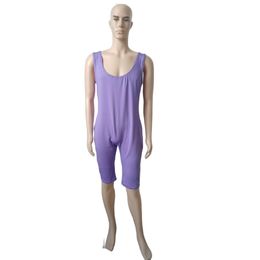 light purple Mens Jumpsuits Wear Sleeveless Short Unitard Costumes Spandex Dancewear Bodysuit
