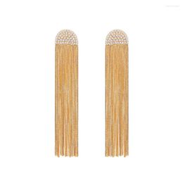 Stud Earrings Stainless Steel PVD 18K Gold Plated Tarnish Waterproof Rhinestoned Long Tassel For Woman Jewelry Wholesale Trendy