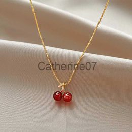 Pendant Necklaces New Wine Red Cherry Gold Colour Pendant Necklace For Women Personality Fashion Necklace Wedding Jewellery Birthday Gifts J230809