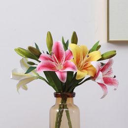 Decorative Flowers 5pcs Artificial Lily Bouquet Simulation Flower For Wedding Decor Home Living Room Office Decoration Gift Friends