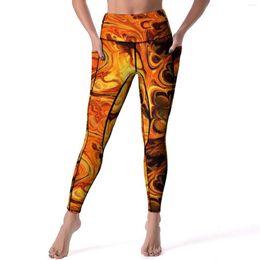 Women's Leggings Fire Fractal Art Yoga Pants Abstract Print Sexy Push Up Novelty Sports Tights Stretch Design Fitness Gym Leggins