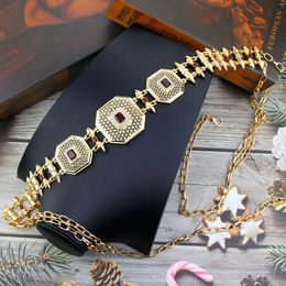 Belly Chains Sunspicems Versatile Gold Color Morocco Waist Chain Belt Women Dress Body Chain Square Buckle Arabian Bride Wedding Belt Gift 230808