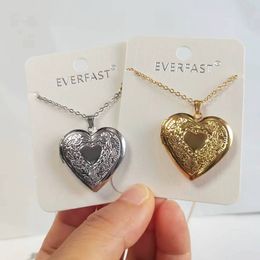 Everfast 10Pc/Lot Engraved Heart Photo Frame Love Heart Pendant Stainless Steel Charms Locket Necklace Women Family Memory Jewellery SN158