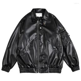 Men's Jackets Leather Jacket Functional Style Double Zipper Loose PU Coat Fashionable Motorcycle