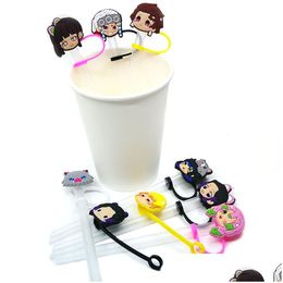 Drinking Straws Custom Demon Slayer Soft Sile St Toppers Accessories Er Charms Reusable Splash Proof Dust Plug Decorative 8Mm Party Drop De